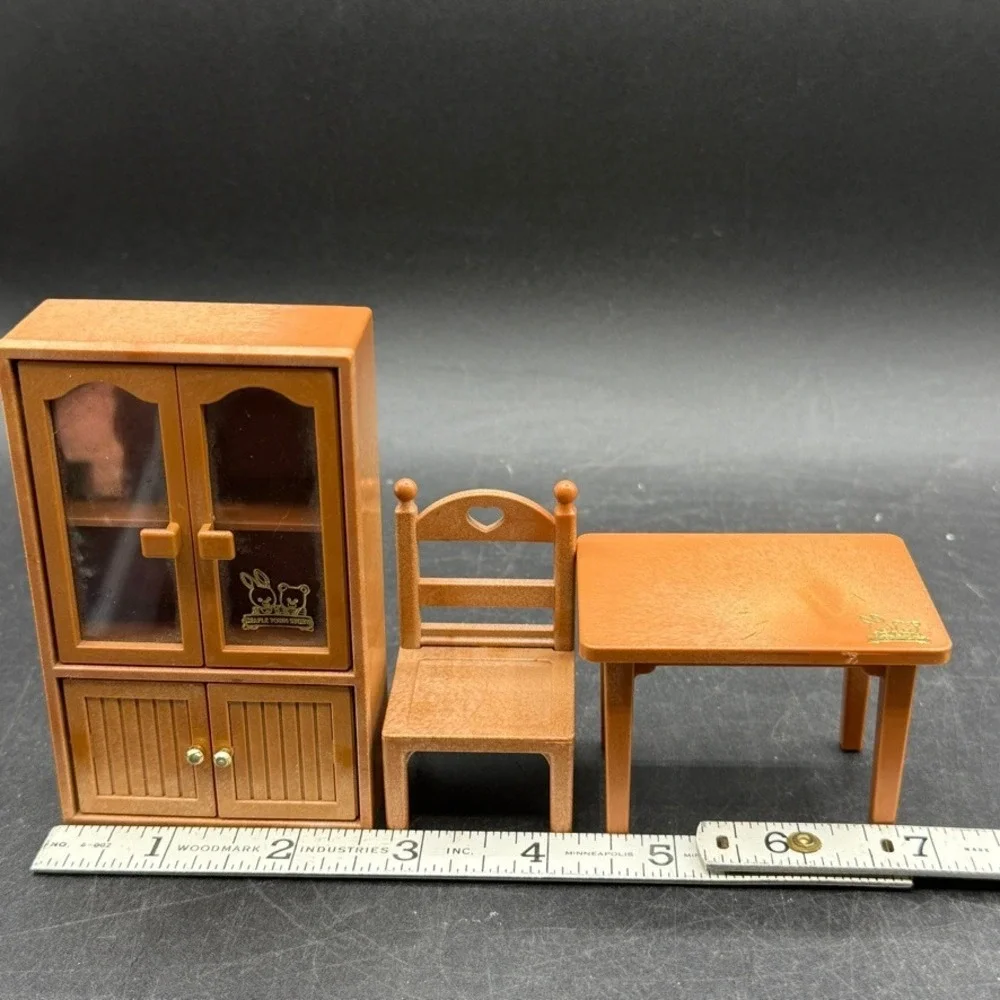 Vintage Calico Critters Maple Town Story Dining Room Set Brown Plastic Cottage